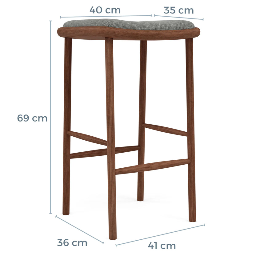 Anton Bar Stool Pewter Grey Fabric Solid American Walnut