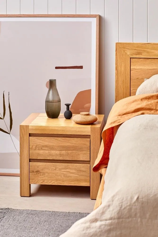 Anya Bedside Table 2 Drawers 50 x 40cm Solid American Oak