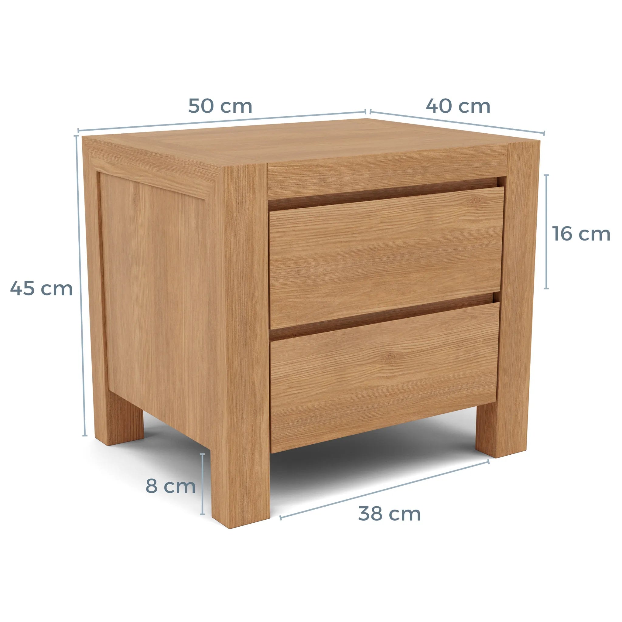 Anya Bedside Table 2 Drawers 50 x 40cm Solid American Oak