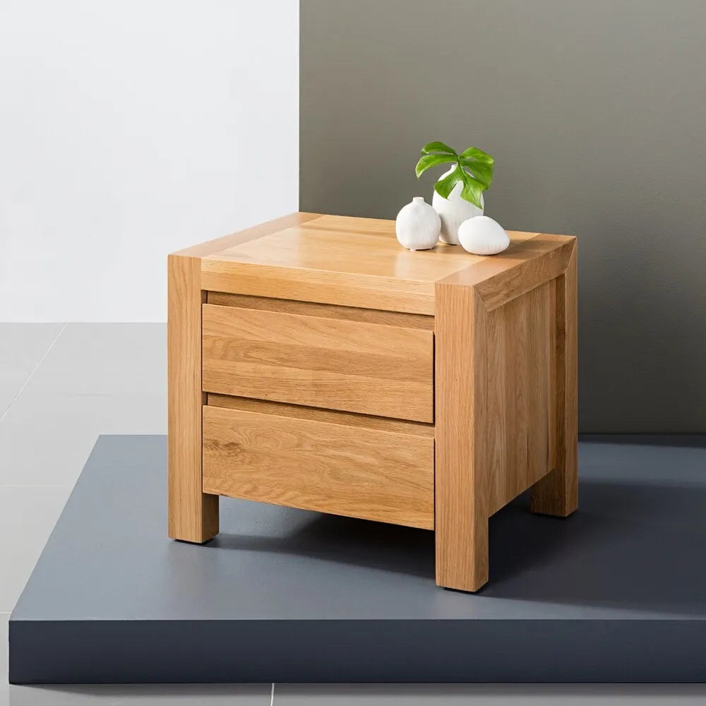 Anya Bedside Table 2 Drawers 50 x 40cm Solid American Oak