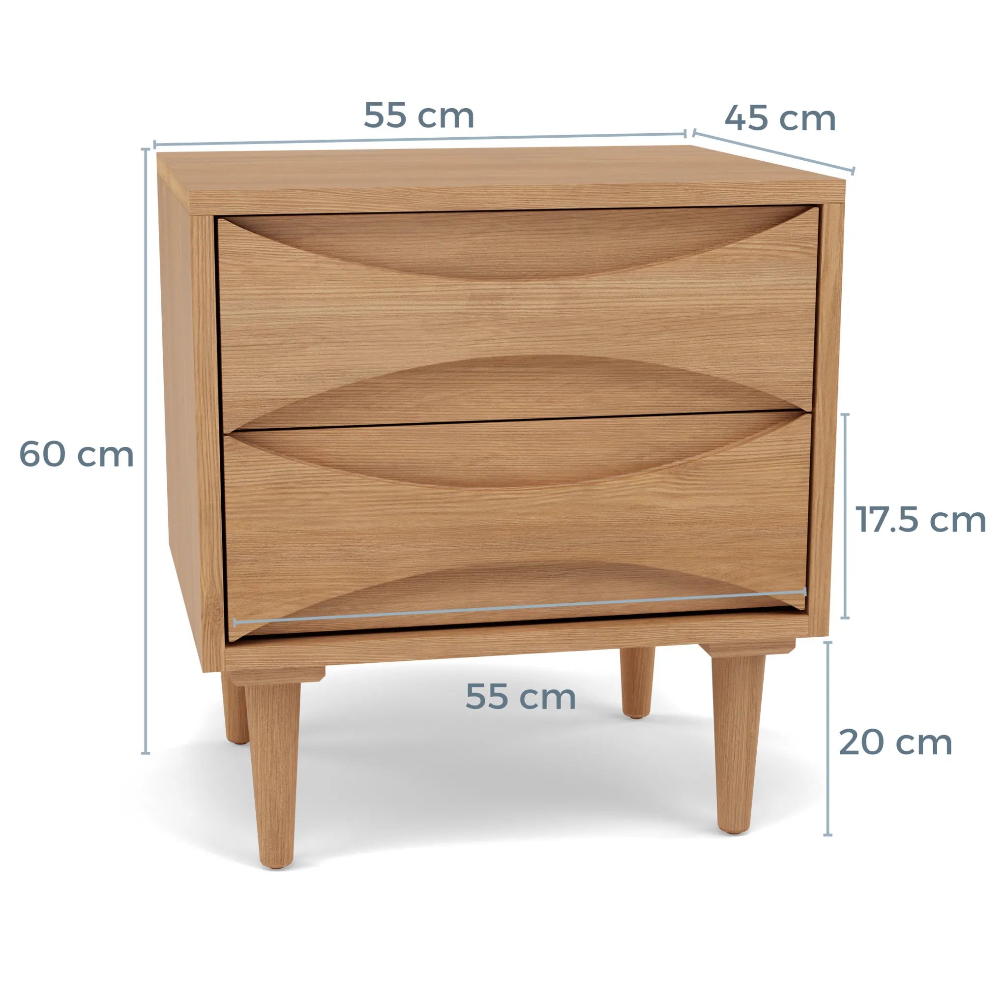 Arne Bedside Table 2 Drawers 55 x 45cm Solid American Oak