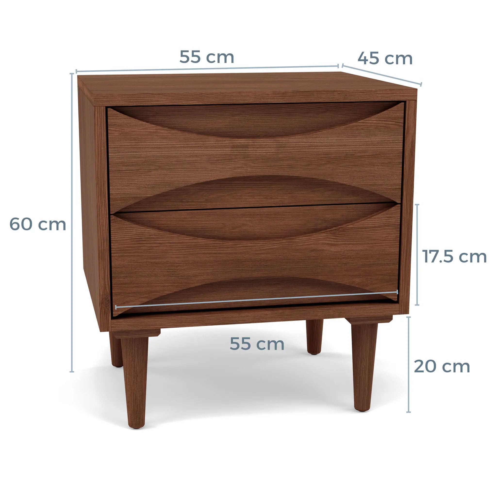 Arne Bedside Table 2 Drawers 55 x 45cm Solid American Walnut