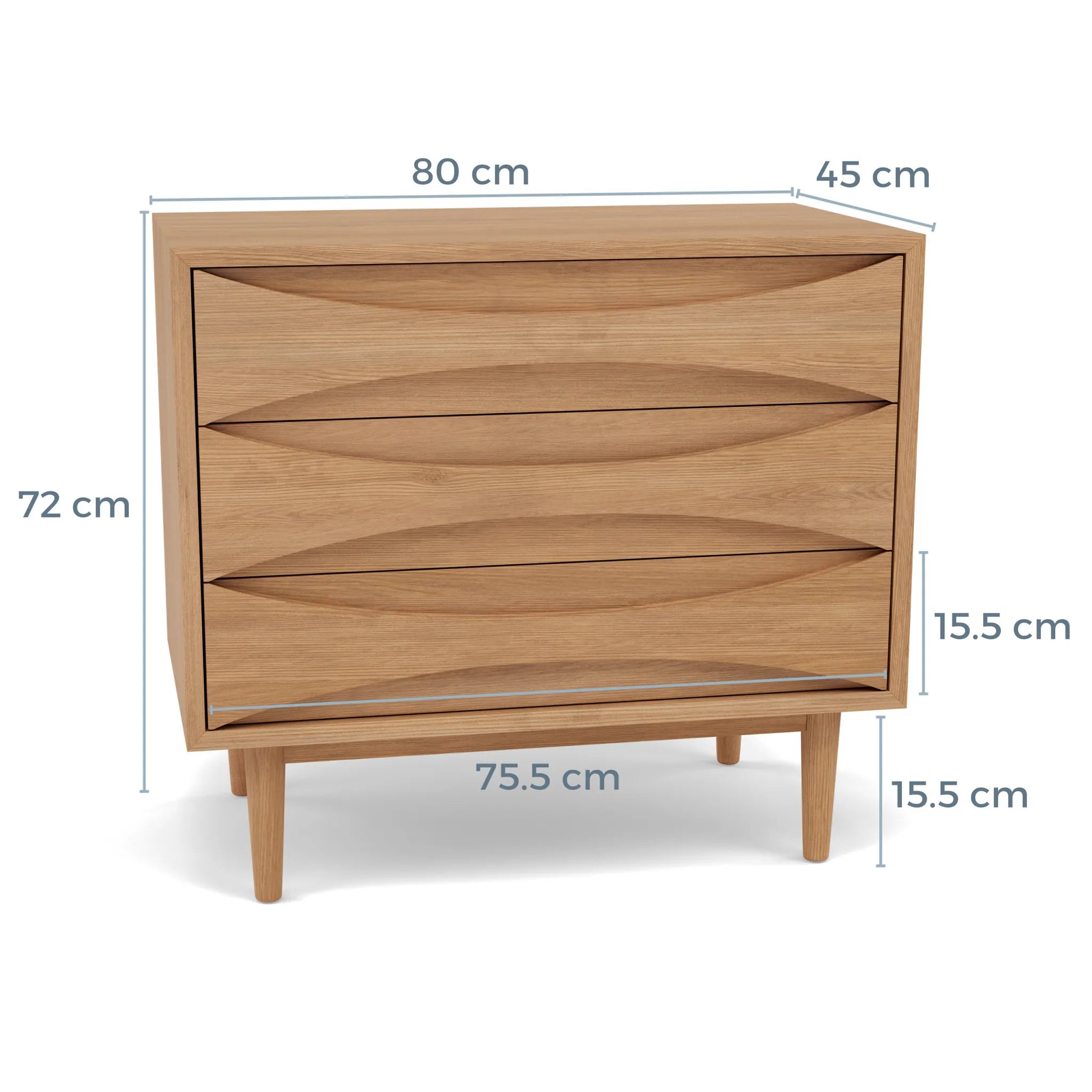 Arne Chest 3 Drawers 80 x 45cm Solid American Oak