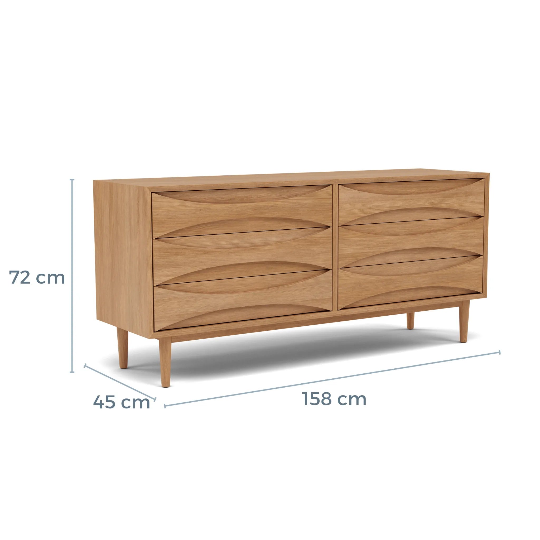 Arne Chest 6 Drawers 158 x 45cm Solid American Oak