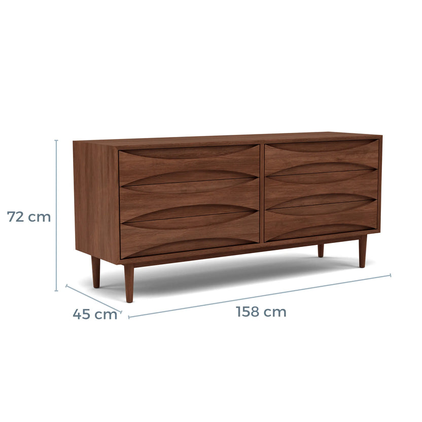 Arne Chest 6 Drawers 158 x 45cm Solid American Walnut