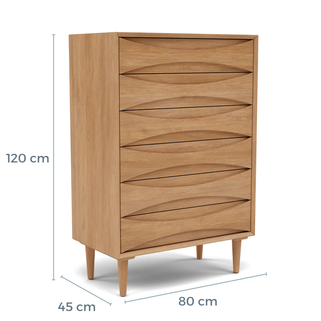 Arne Tallboy 6 Drawers 80 x 45cm Solid American Oak