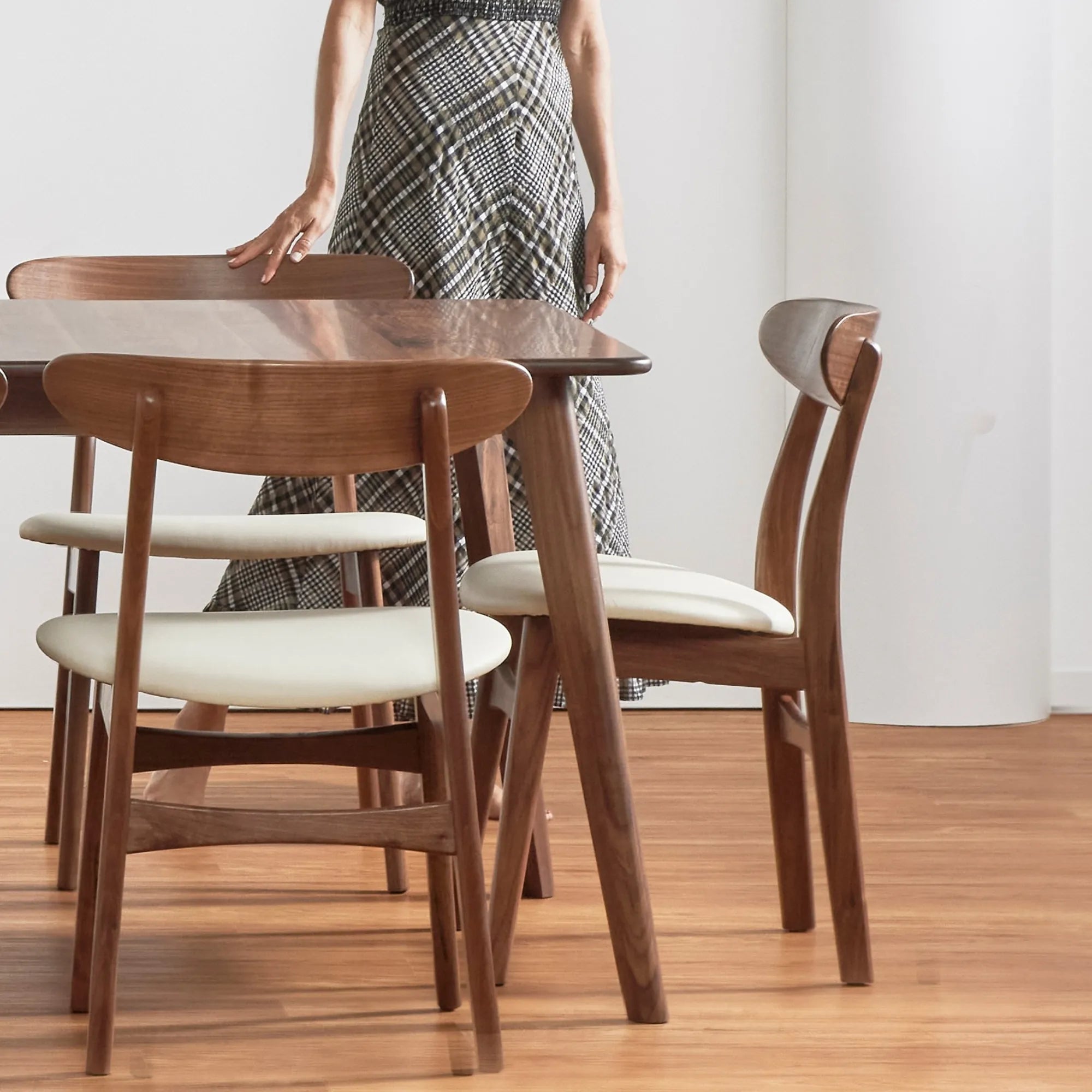 Astrid Dining Chair Cream Leather Solid American Walnut