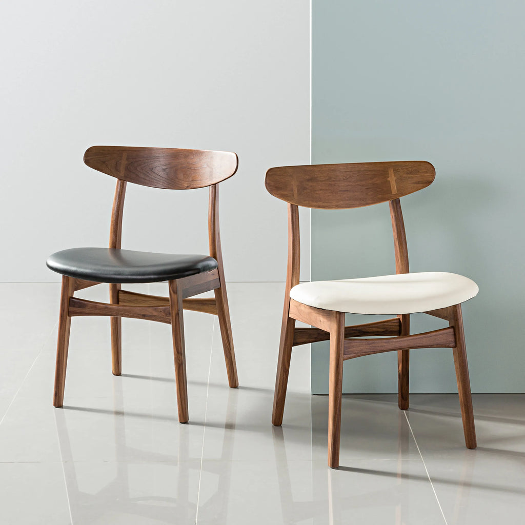 Astrid Dining Chair Cream Leather Solid American Walnut