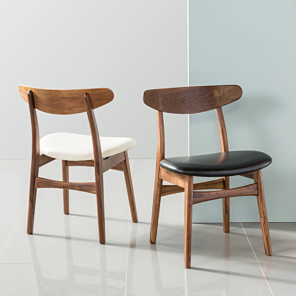 Astrid Dining Chair Cream Leather Solid American Walnut