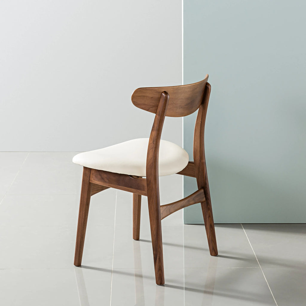 Astrid Dining Chair Cream Leather Solid American Walnut