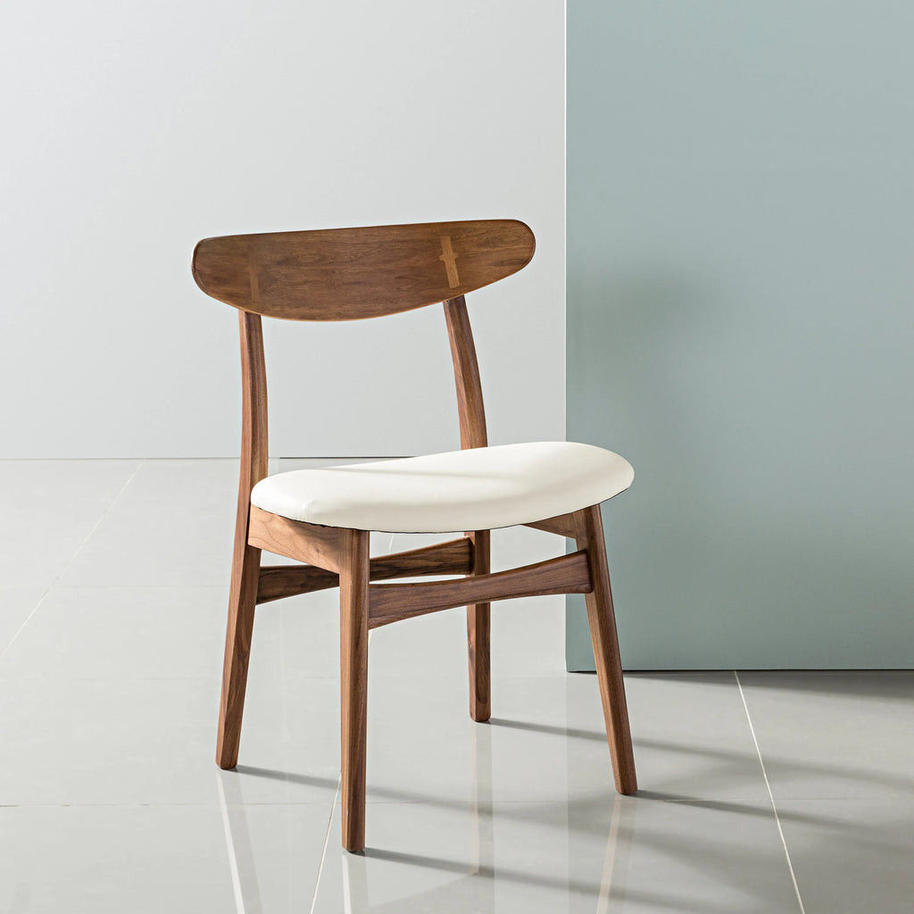 Astrid Dining Chair Cream Leather Solid American Walnut