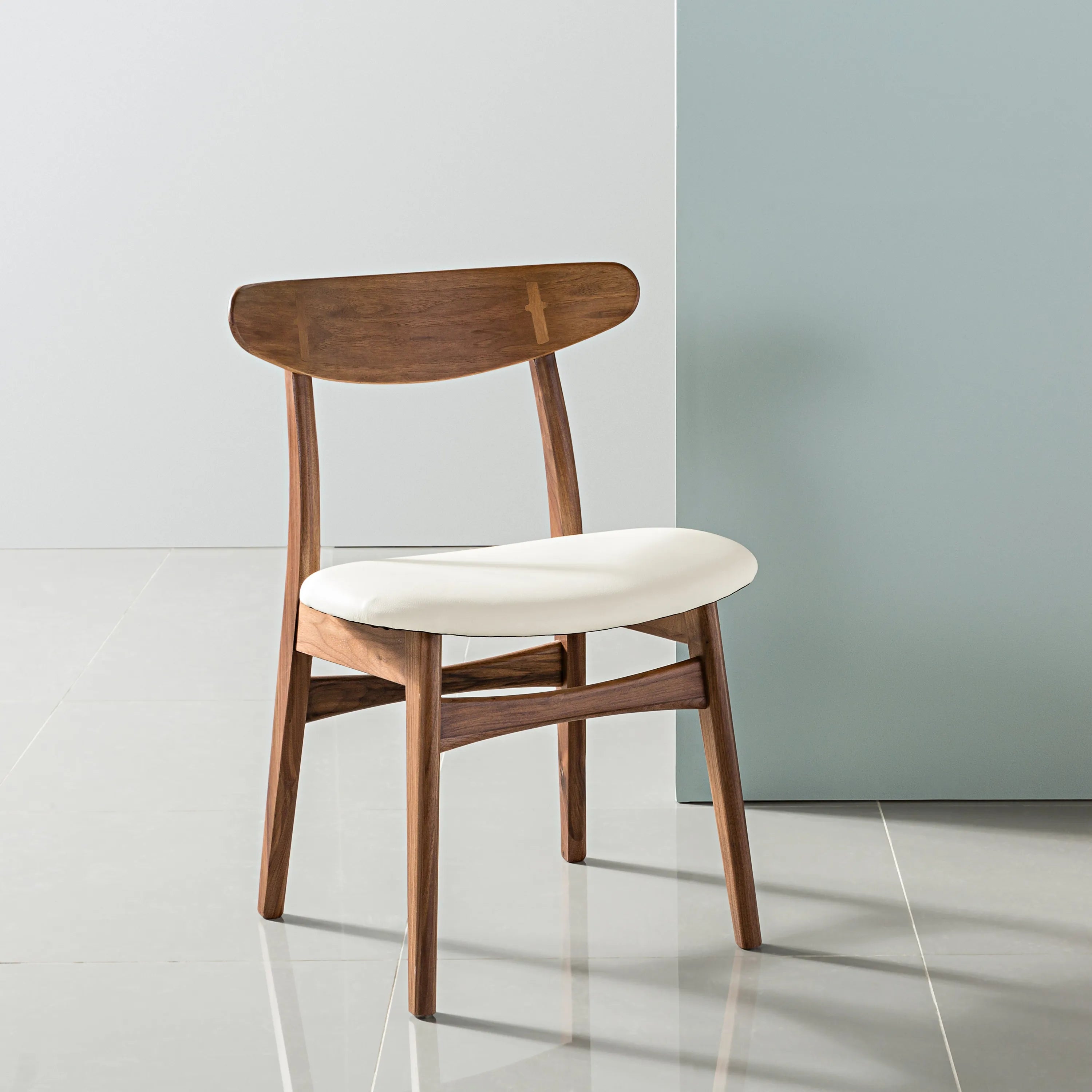 Astrid Dining Chair Cream Leather Solid American Walnut
