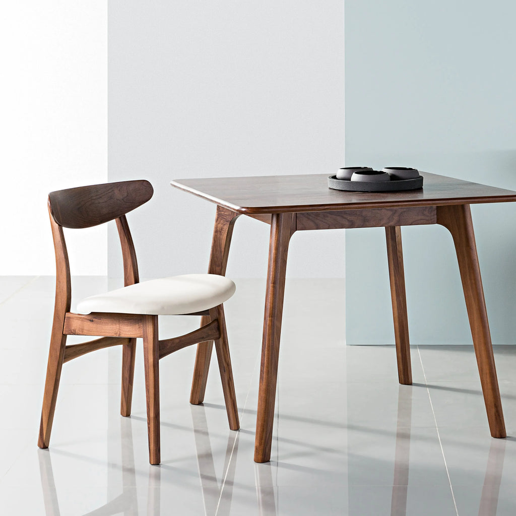 Astrid Dining Chair Cream Leather Solid American Walnut