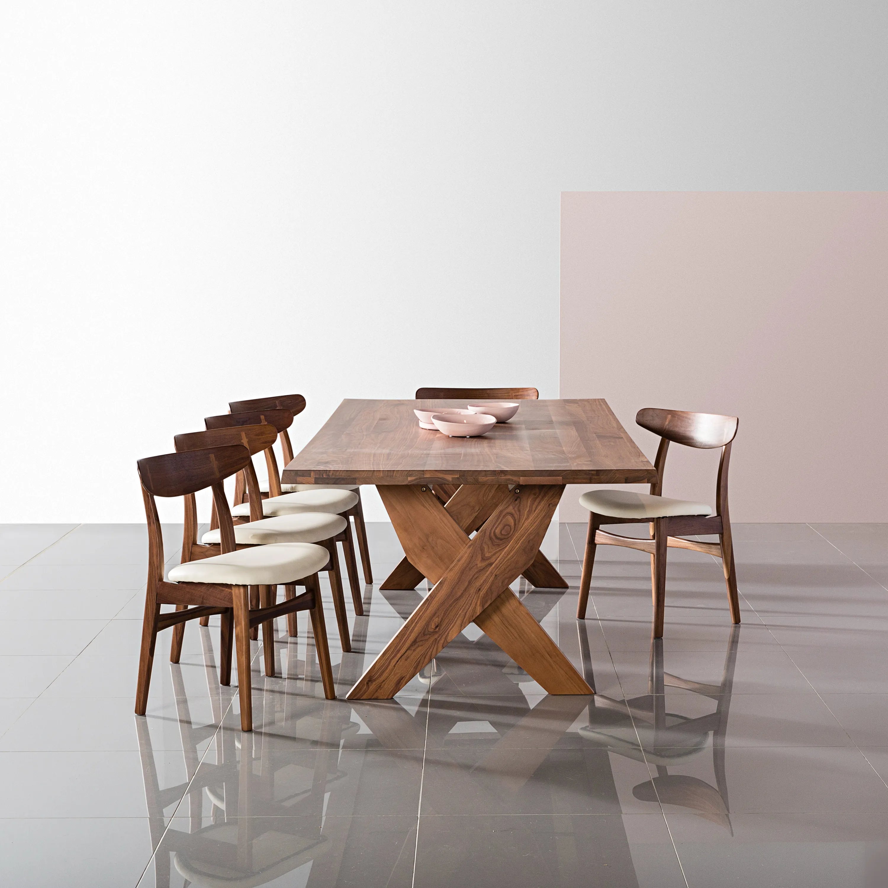 Astrid Dining Chair Cream Leather Solid American Walnut