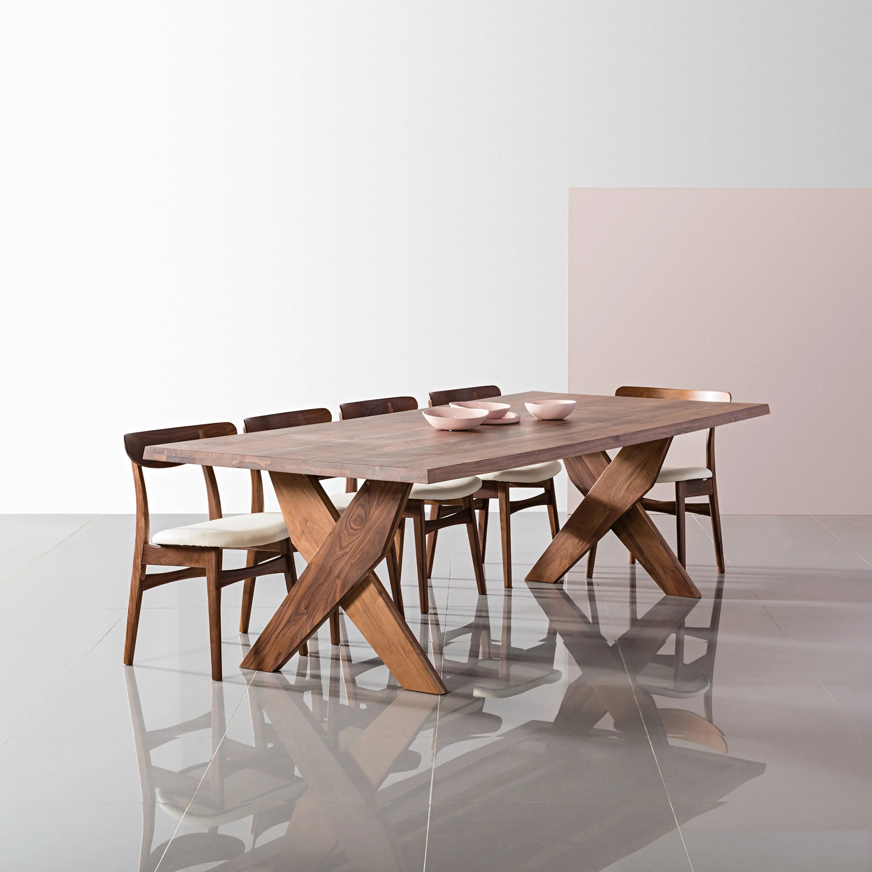 Astrid Dining Chair Cream Leather Solid American Walnut