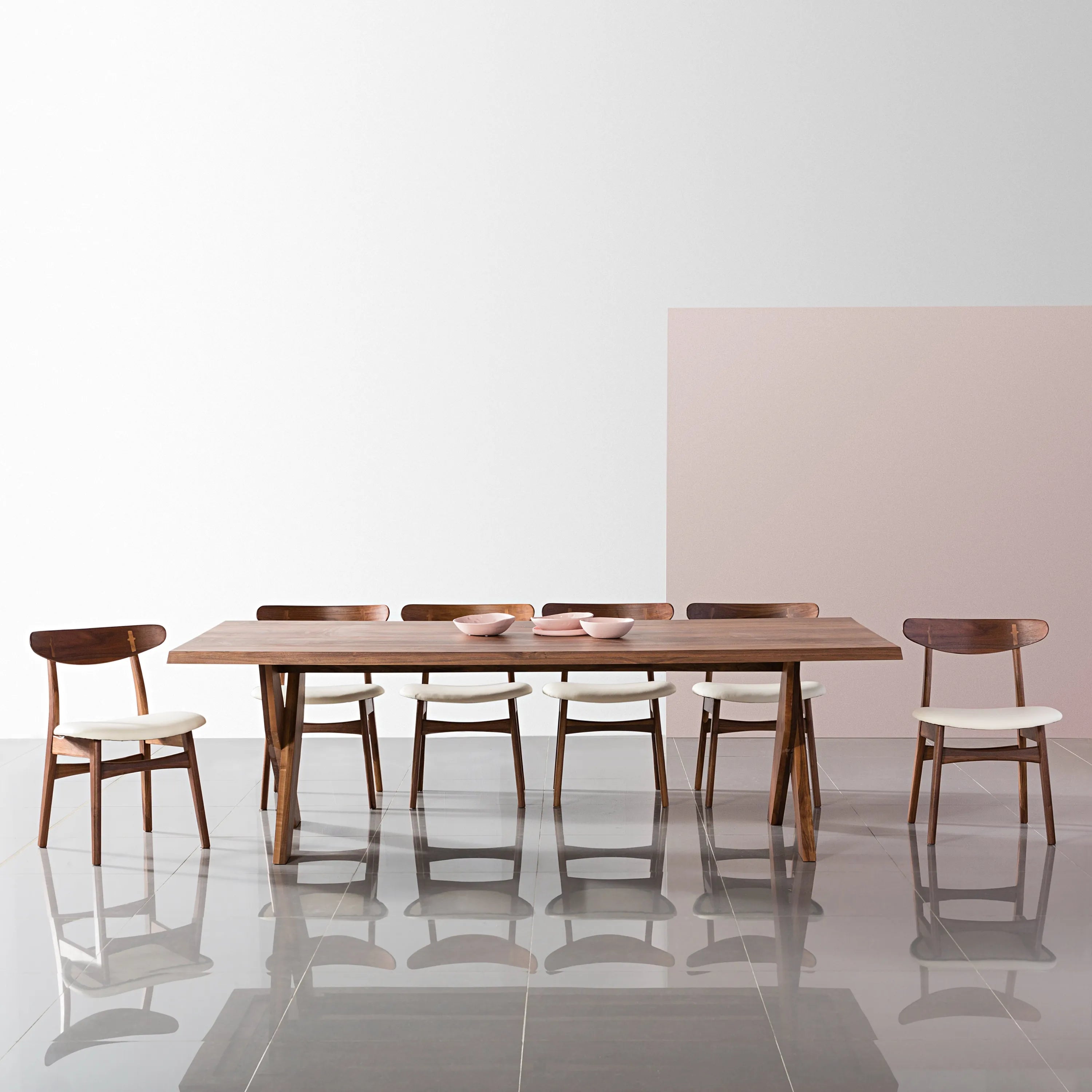 Astrid Dining Chair Cream Leather Solid American Walnut