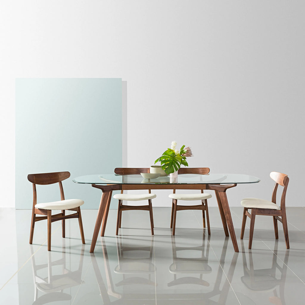 Astrid Dining Chair Cream Leather Solid American Walnut