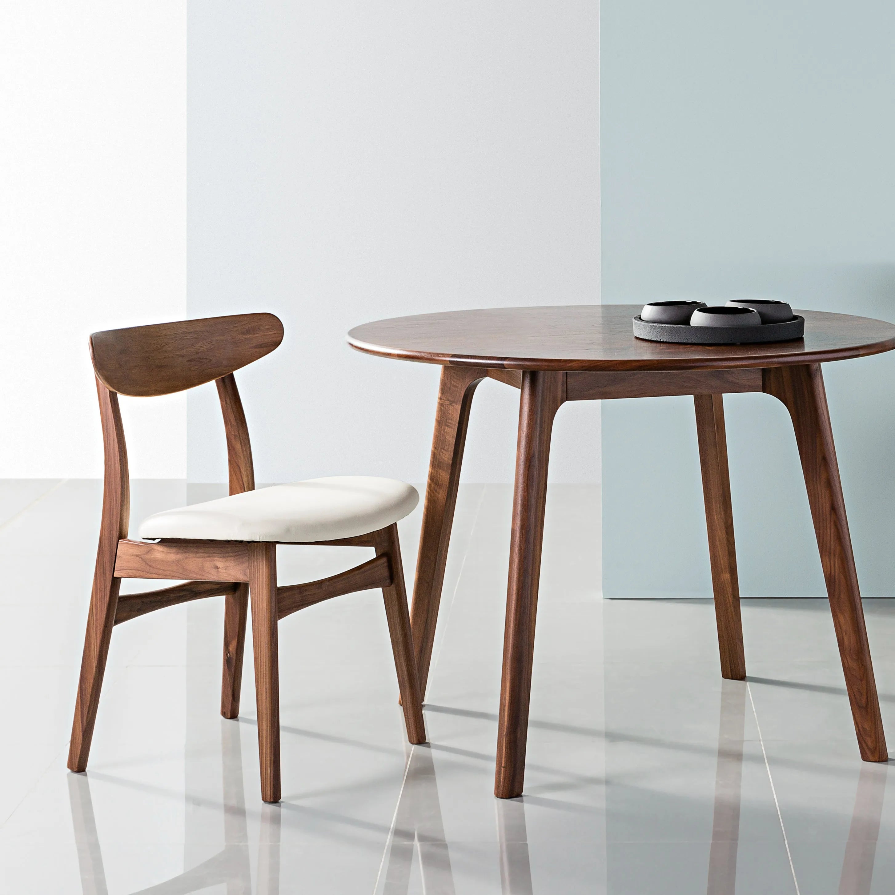 Astrid Dining Chair Cream Leather Solid American Walnut