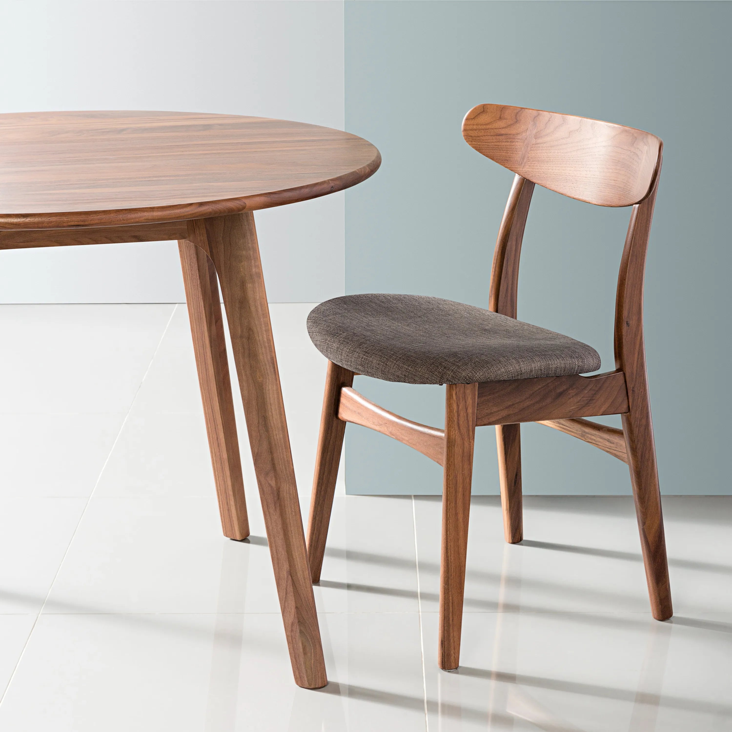 Astrid Dining Chair Light Grey Fabric Solid American Walnut