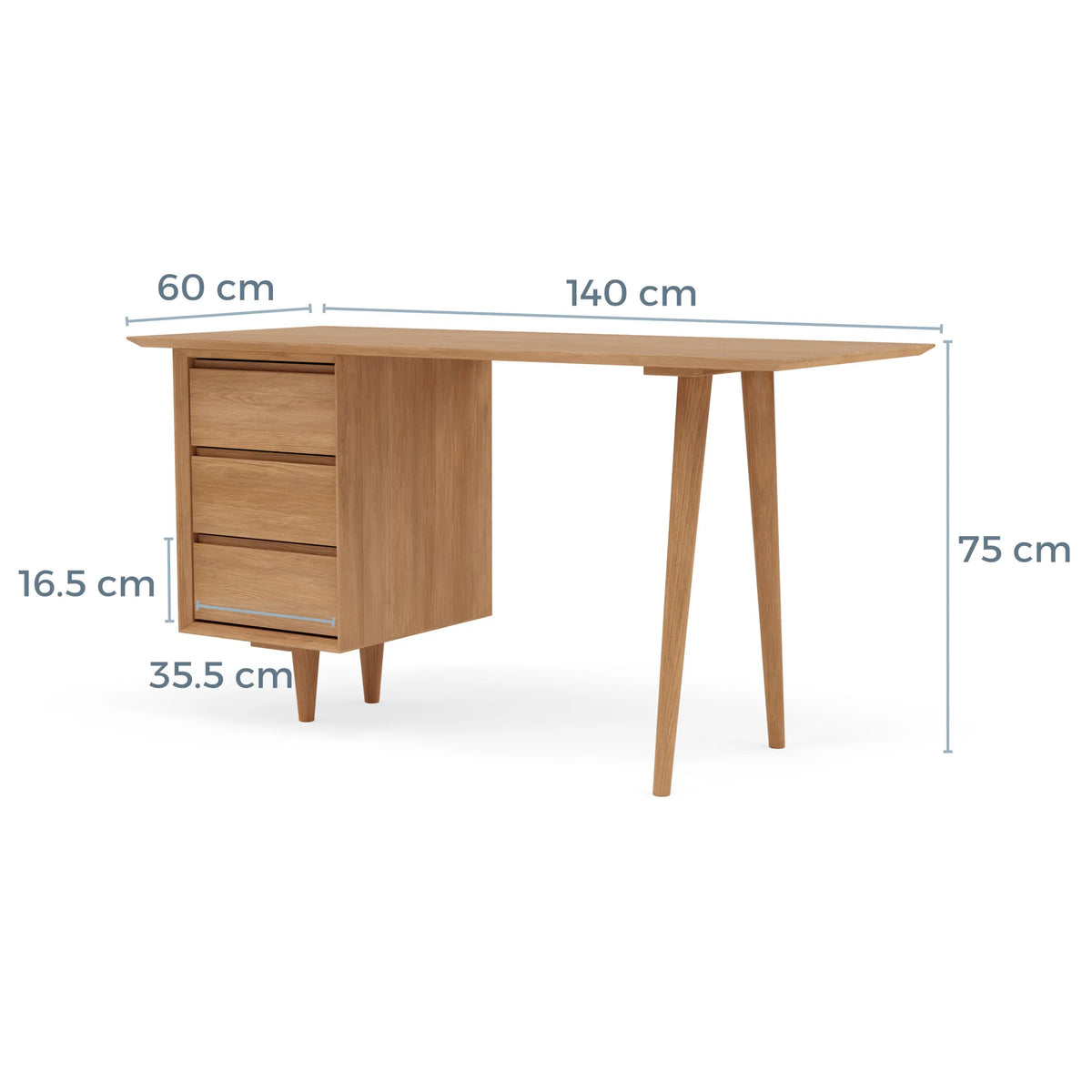 Bastian Office Desk 140 x 60cm Solid American Oak
