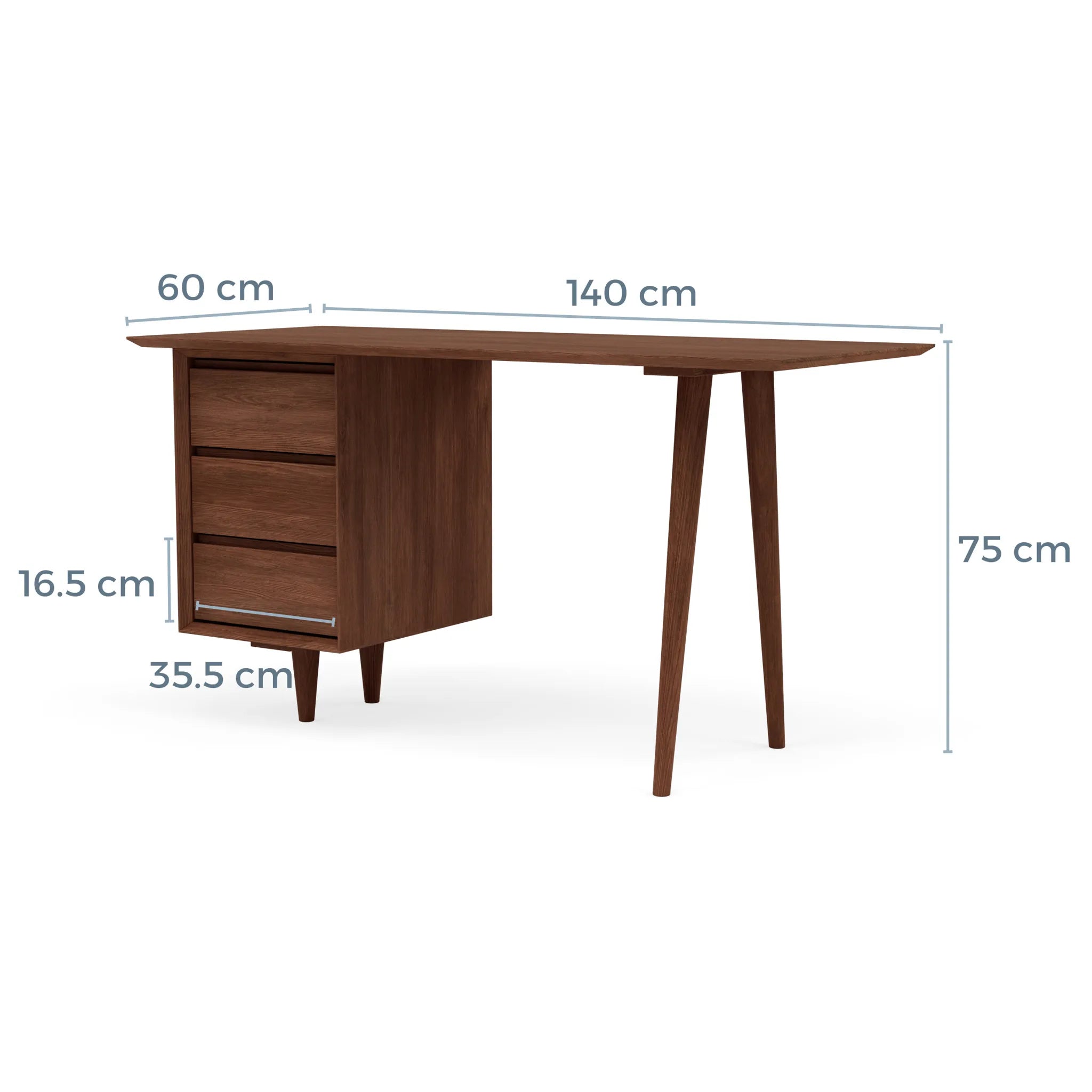 Bastian Office Desk 140 x 60cm Solid American Walnut