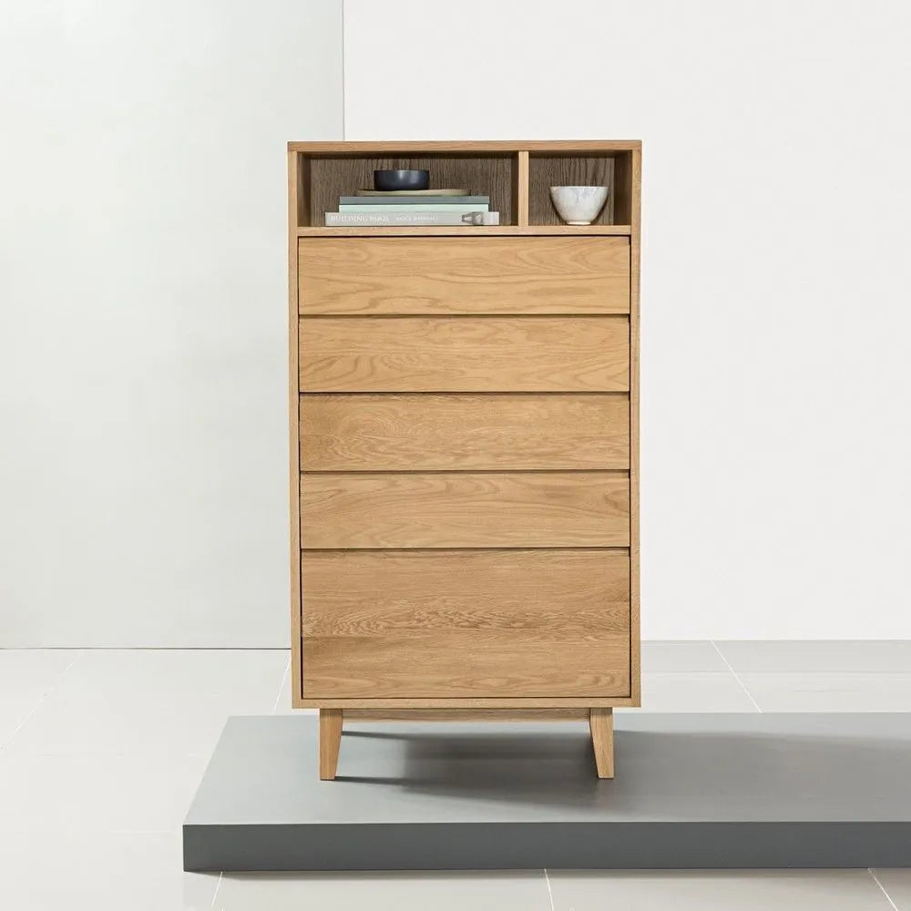 Bastian Tallboy 5 Drawers 70 x 45cm Solid American Oak