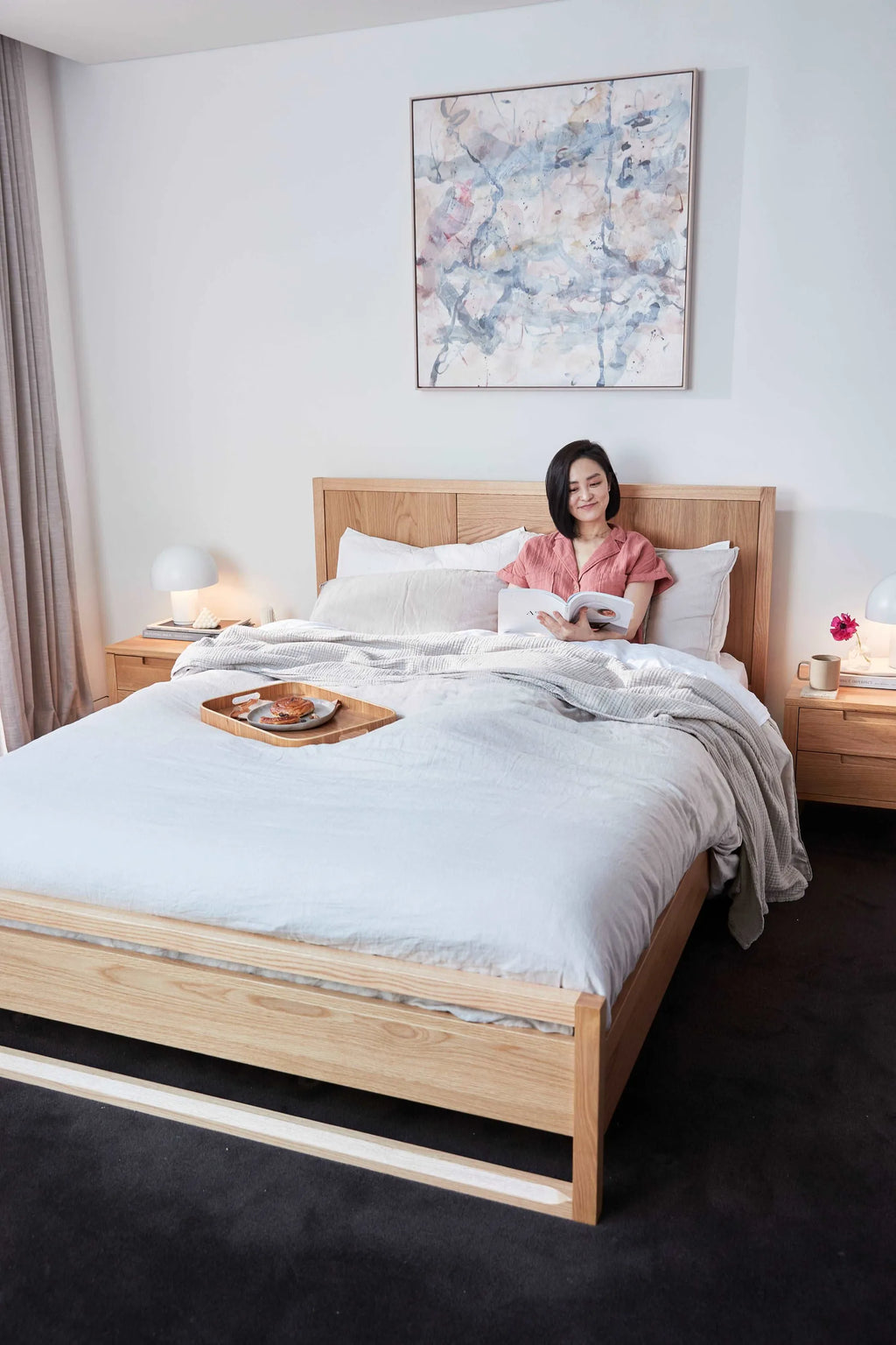 Bruno Bed Frame Queen American Oak