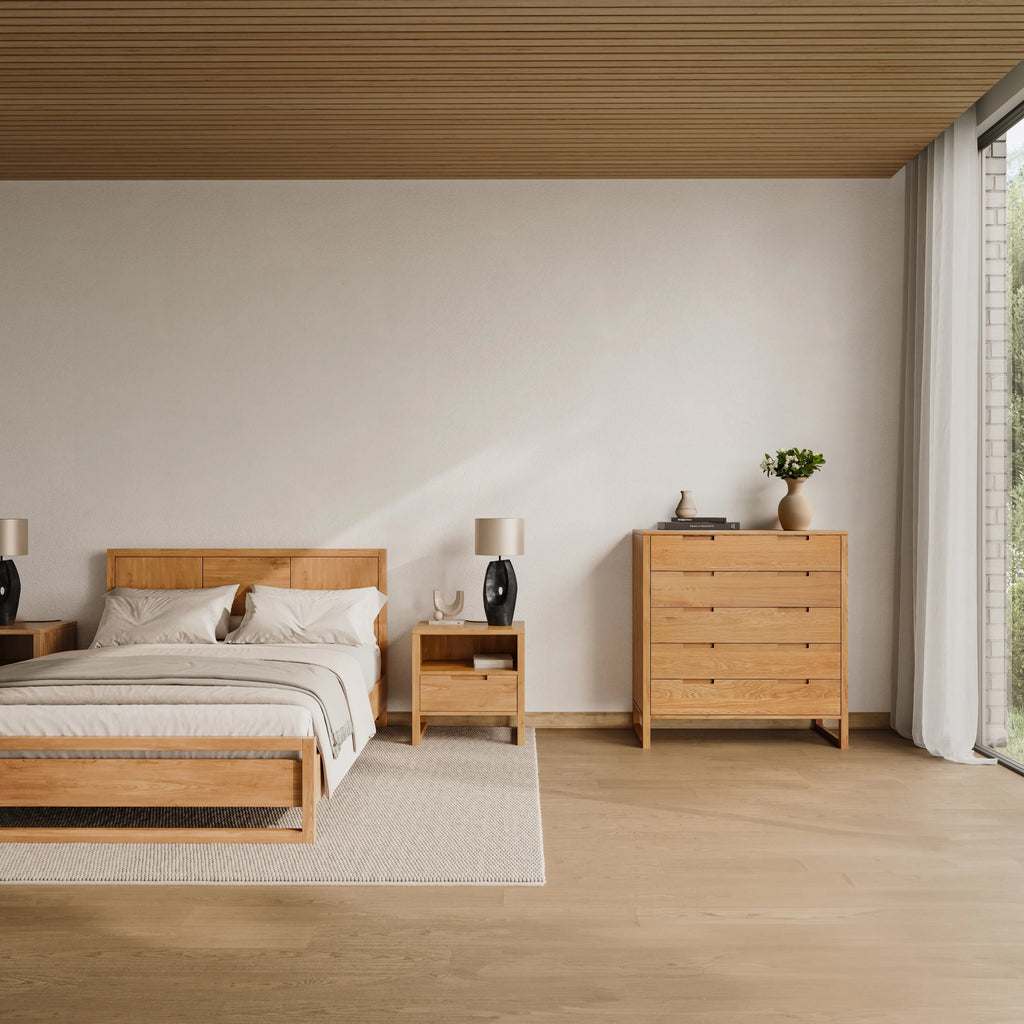 Bruno Bed Frame Queen American Oak
