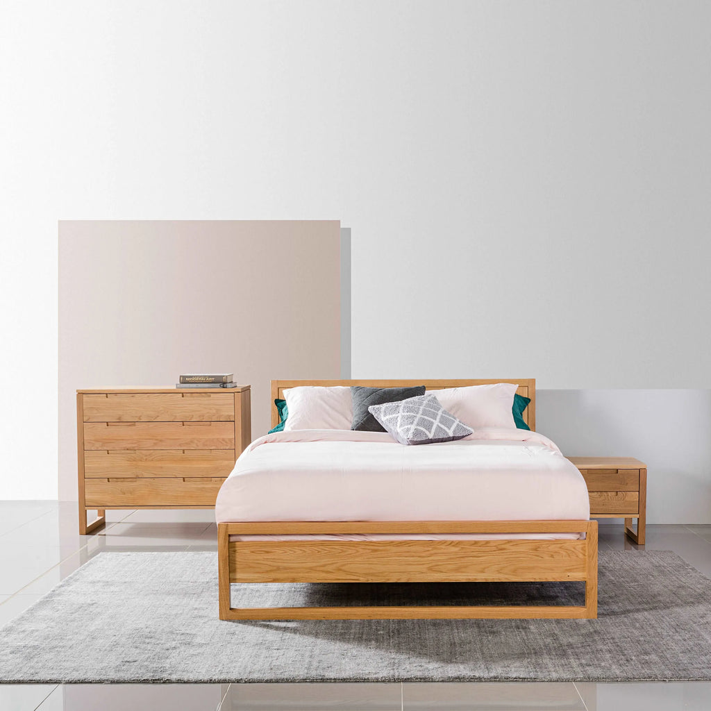 Bruno Bed Frame Queen American Oak