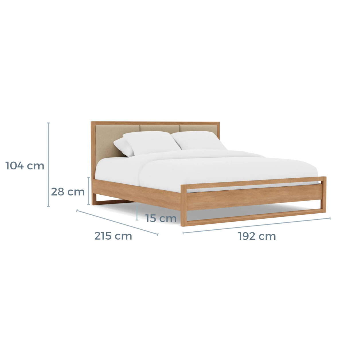 Bruno Bed Frame Upholstered King American Oak
