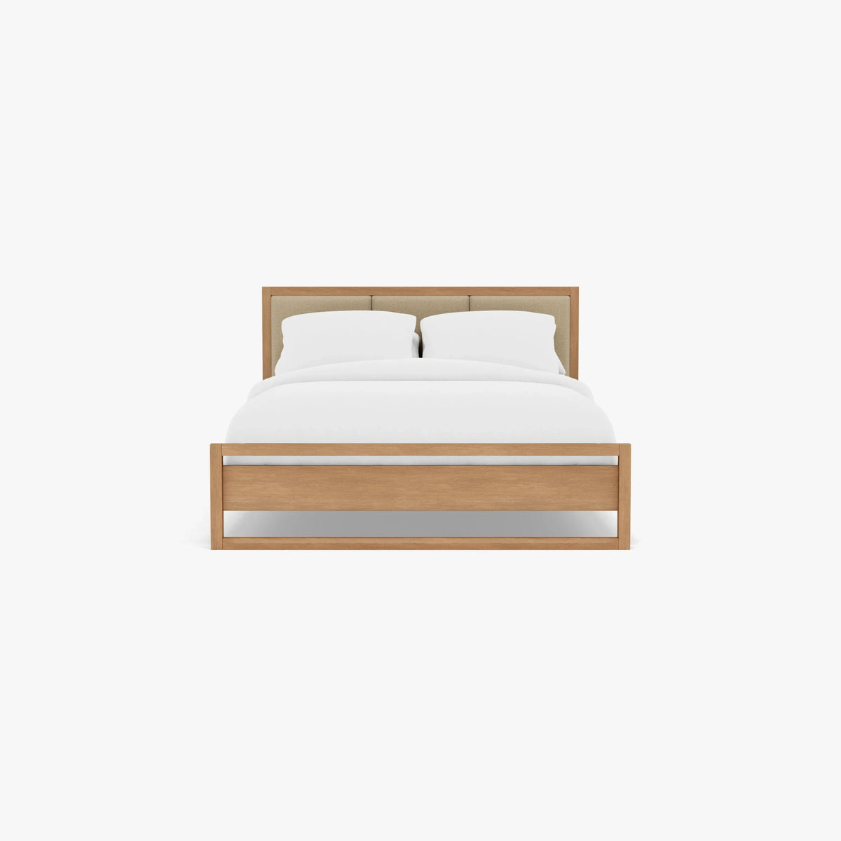 Bruno Bed Frame Upholstered Queen American Oak