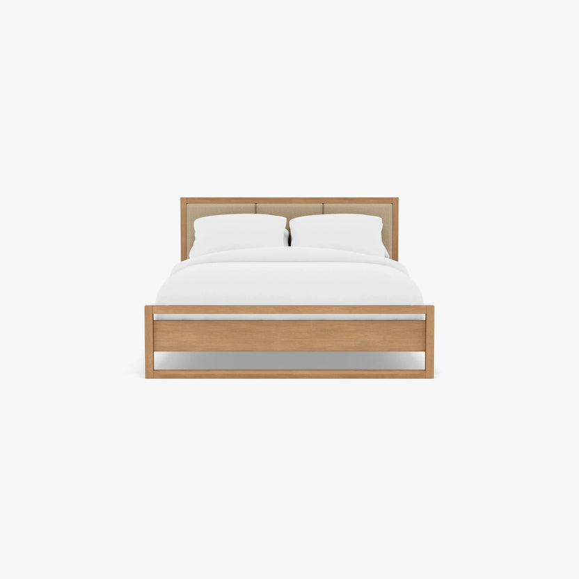 Bruno Bed Frame Upholstered Queen American Oak