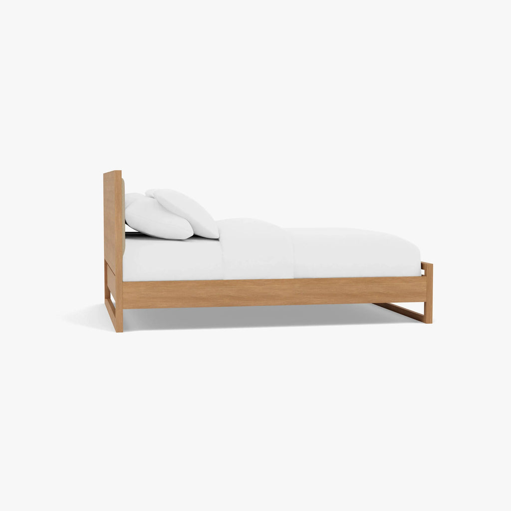 Bruno Bed Frame Upholstered Queen American Oak