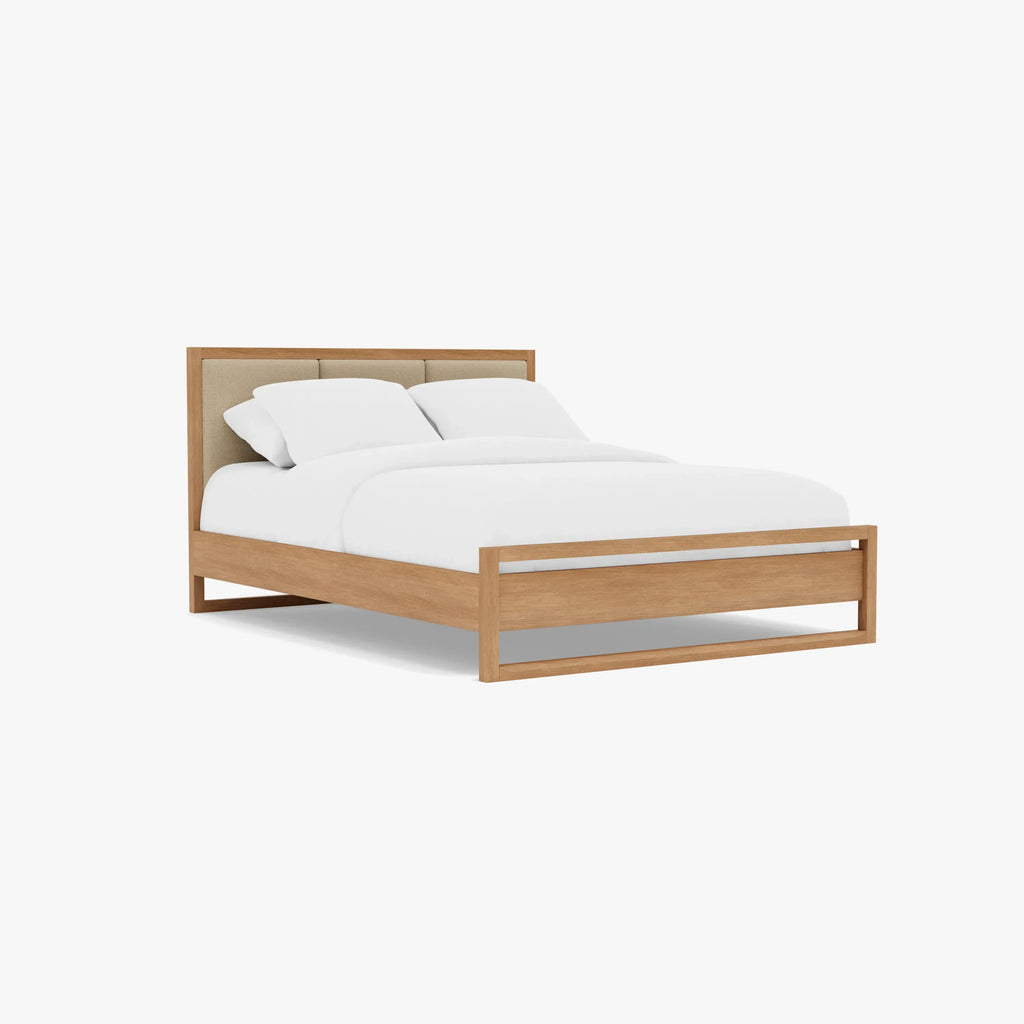 Bruno Bed Frame Upholstered Queen American Oak