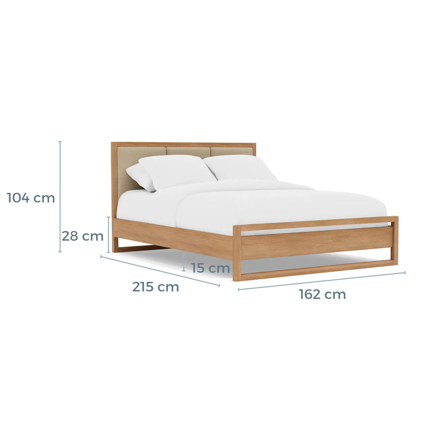 Bruno Bed Frame Upholstered Queen American Oak