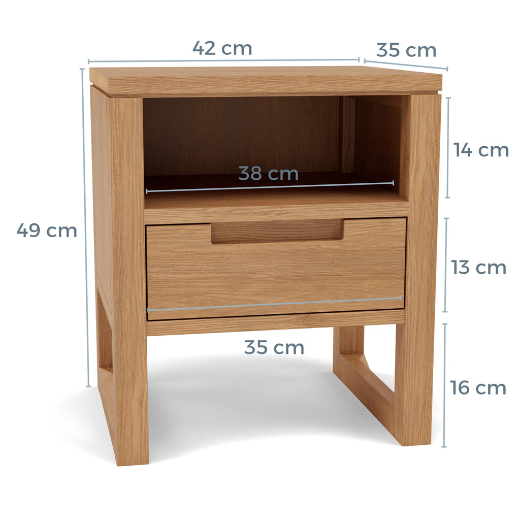 Bruno Bedside Table 1 Drawer 42 x 35cm Solid American Oak