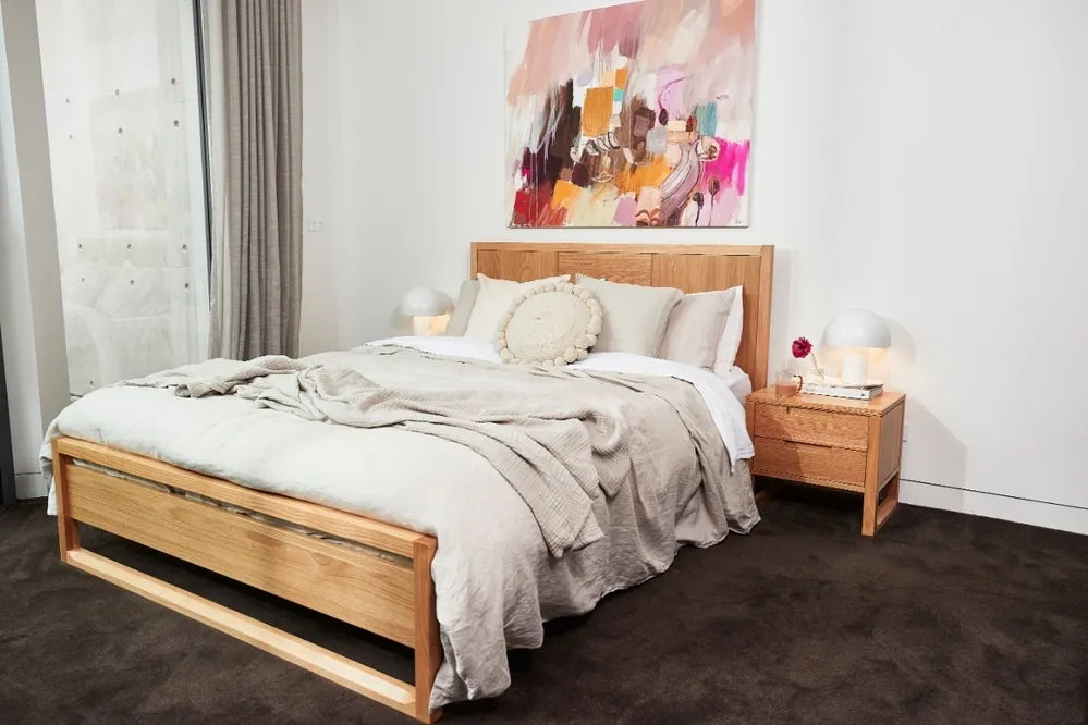 Bruno Bedside Table 2 Drawers 50 x 42cm Solid American Oak