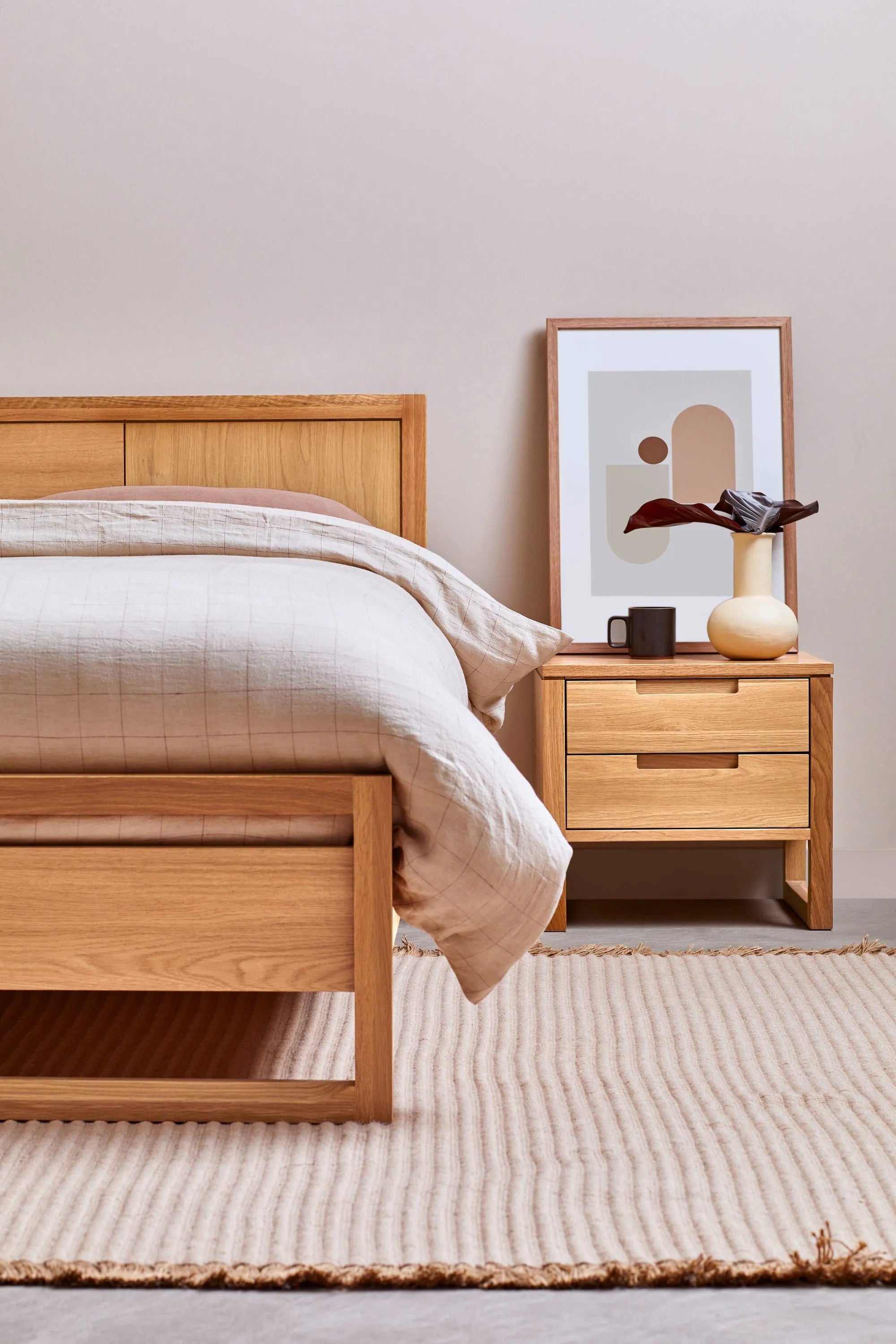 Bruno Bedside Table 2 Drawers 50 x 42cm Solid American Oak