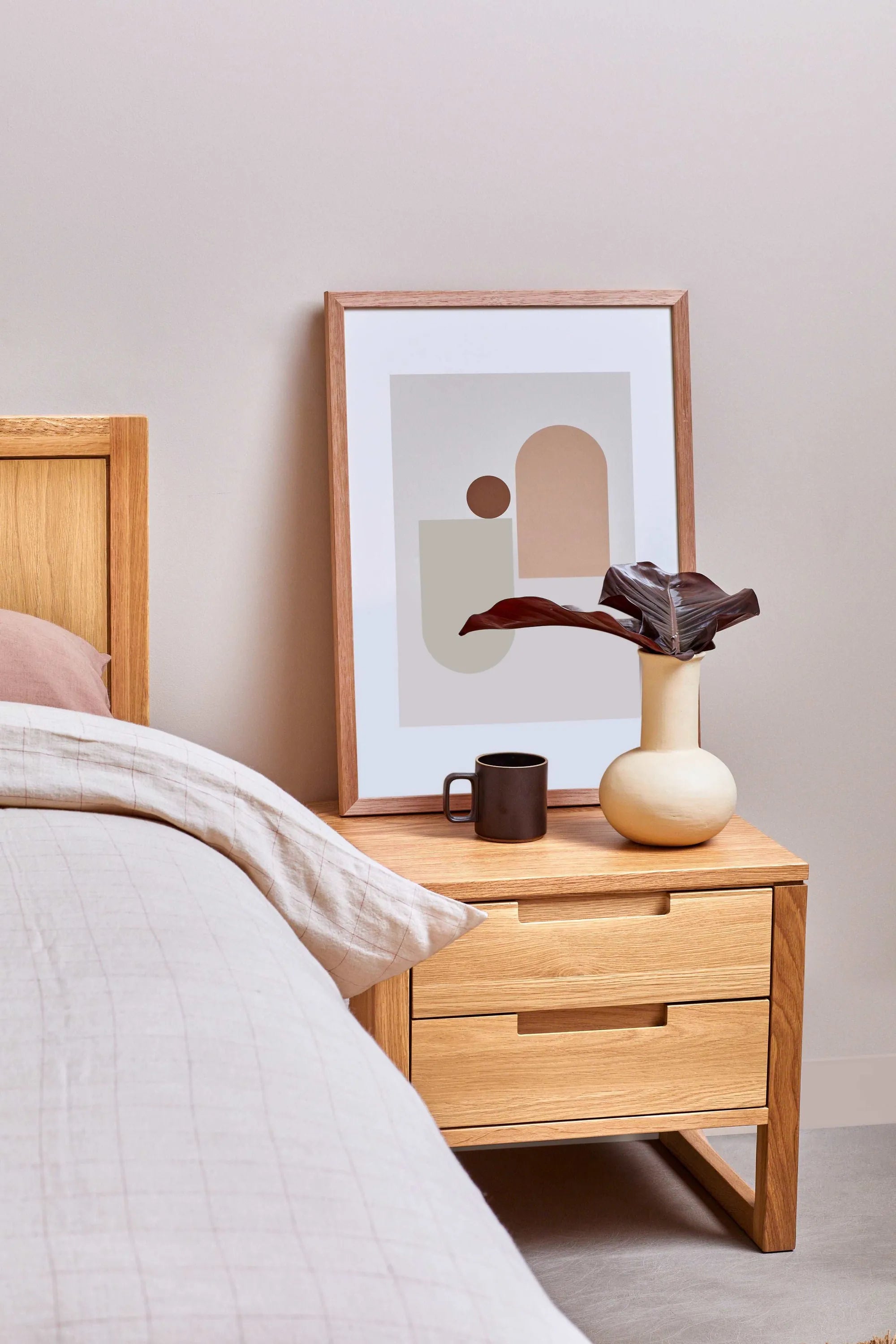 Bruno Bedside Table 2 Drawers 50 x 42cm Solid American Oak