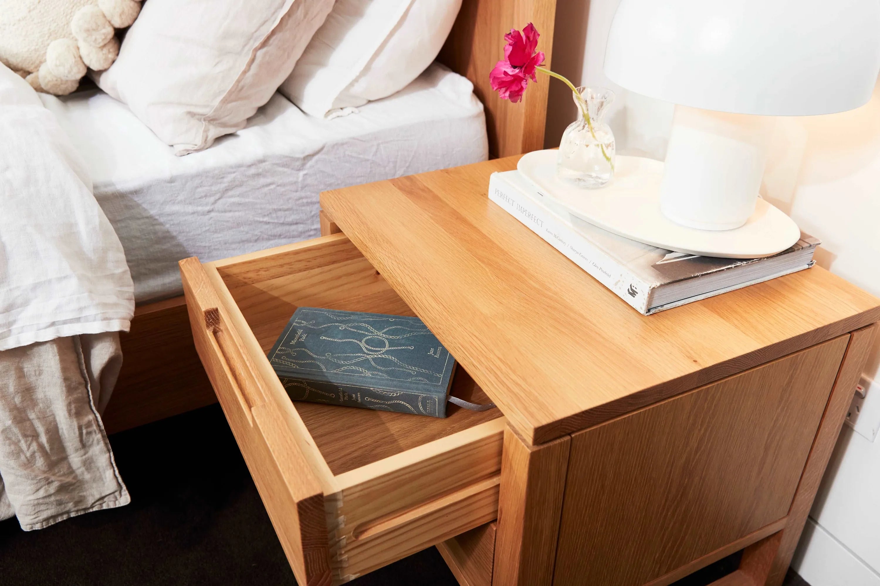 Bruno Bedside Table 2 Drawers 50 x 42cm Solid American Oak