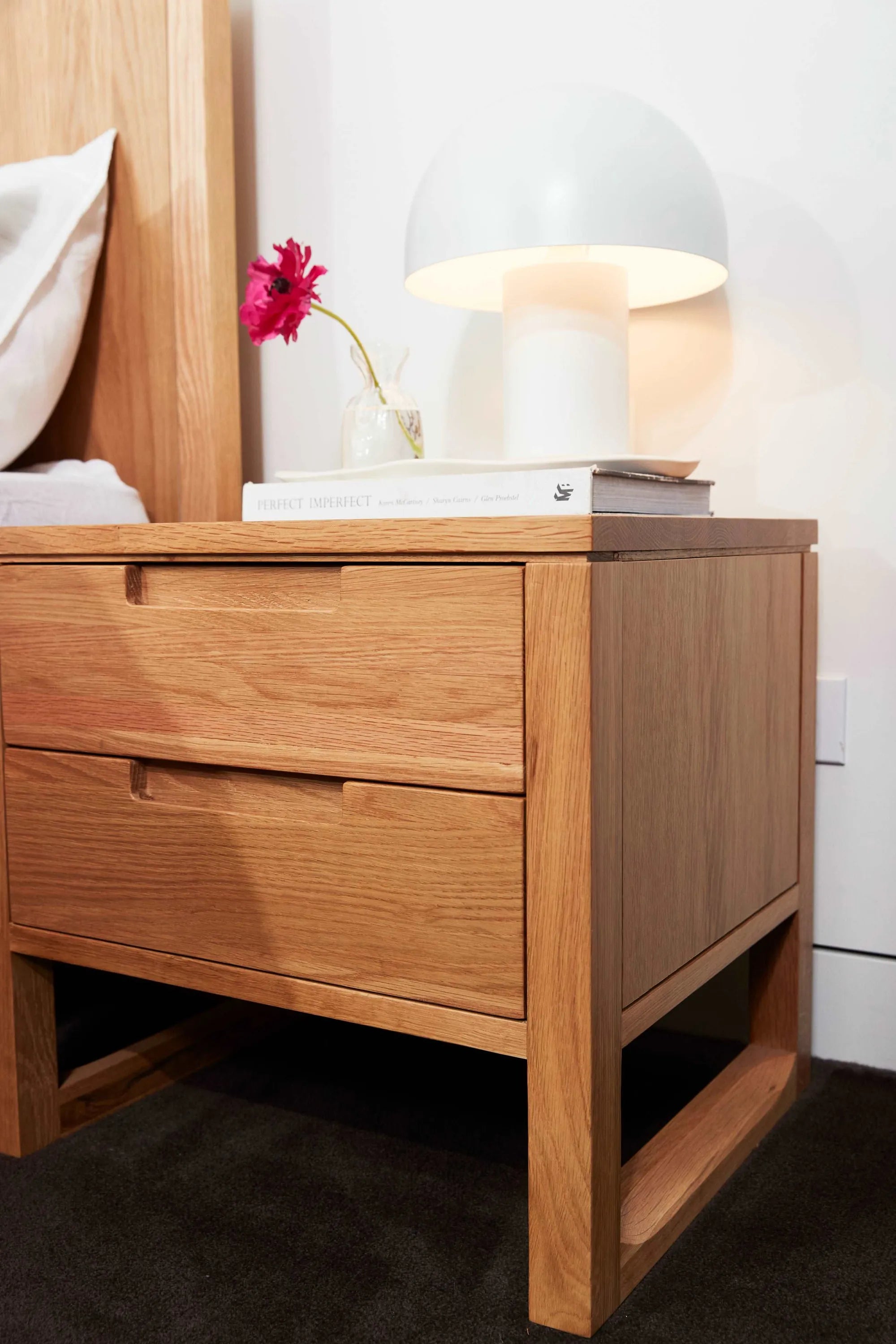 Bruno Bedside Table 2 Drawers 50 x 42cm Solid American Oak