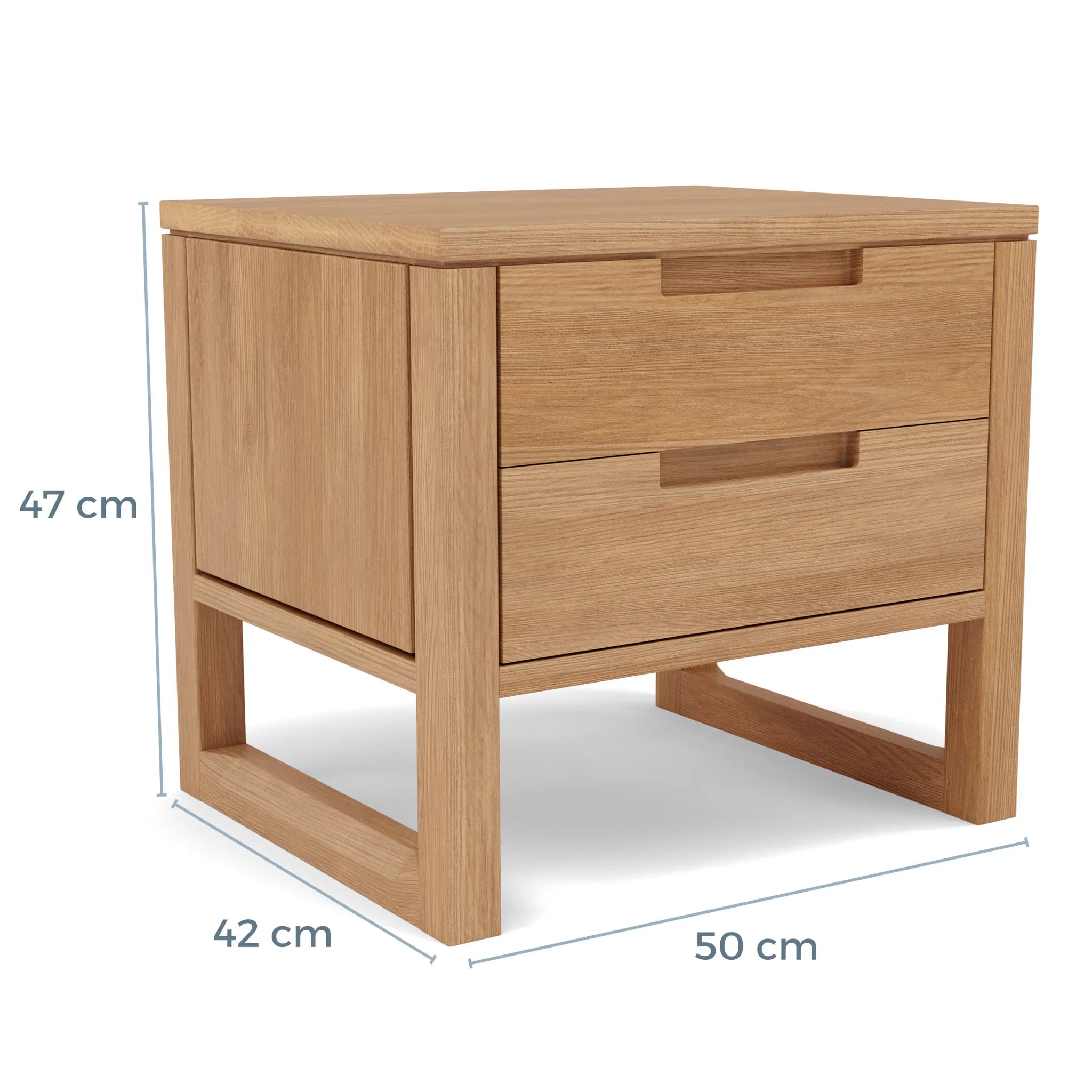Bruno Bedside Table 2 Drawers 50 x 42cm Solid American Oak