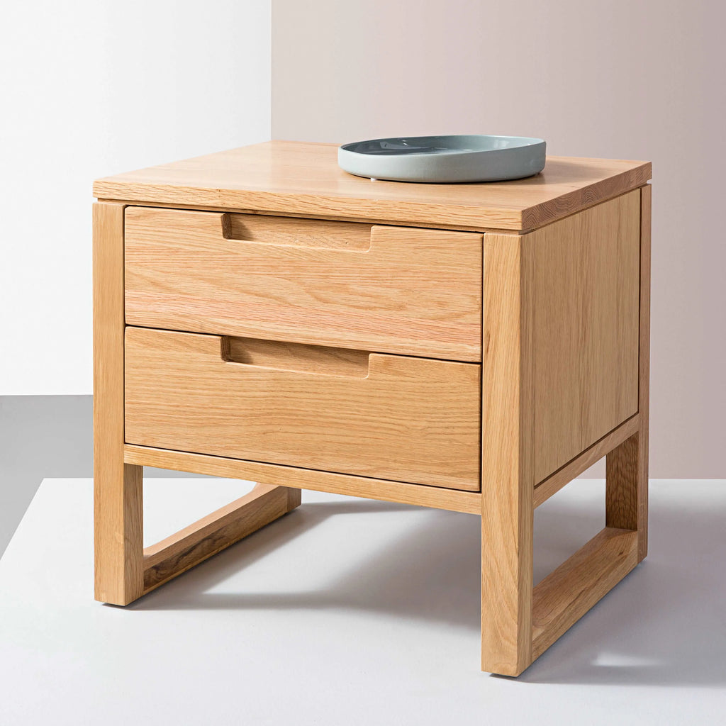 Bruno Bedside Table 2 Drawers 50 x 42cm Solid American Oak