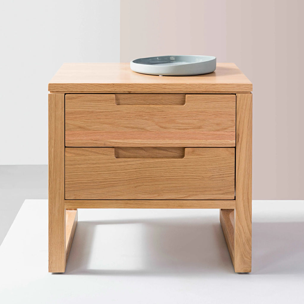 Bruno Bedside Table 2 Drawers 50 x 42cm Solid American Oak