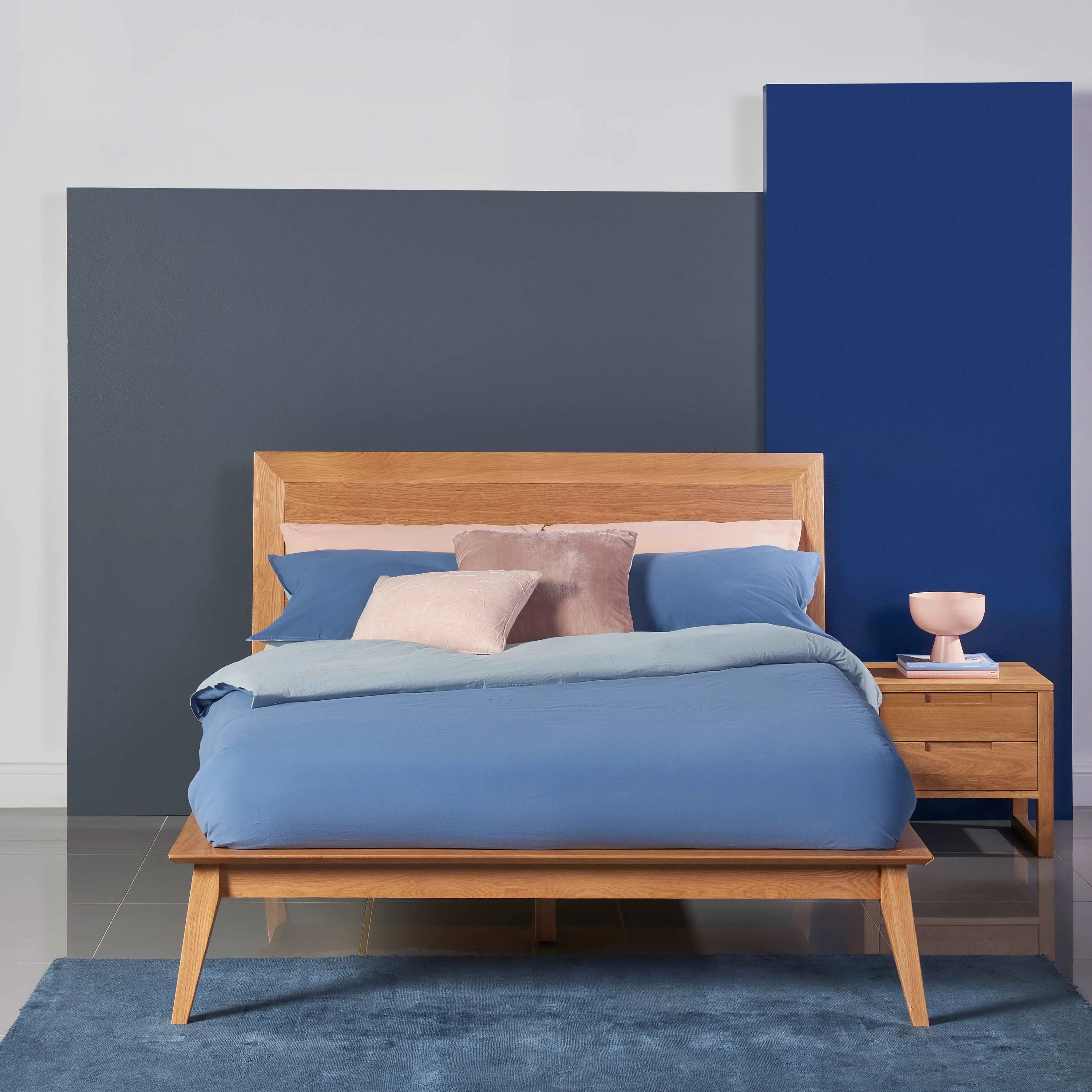 Bruno Bedside Table 2 Drawers 50 x 42cm Solid American Oak