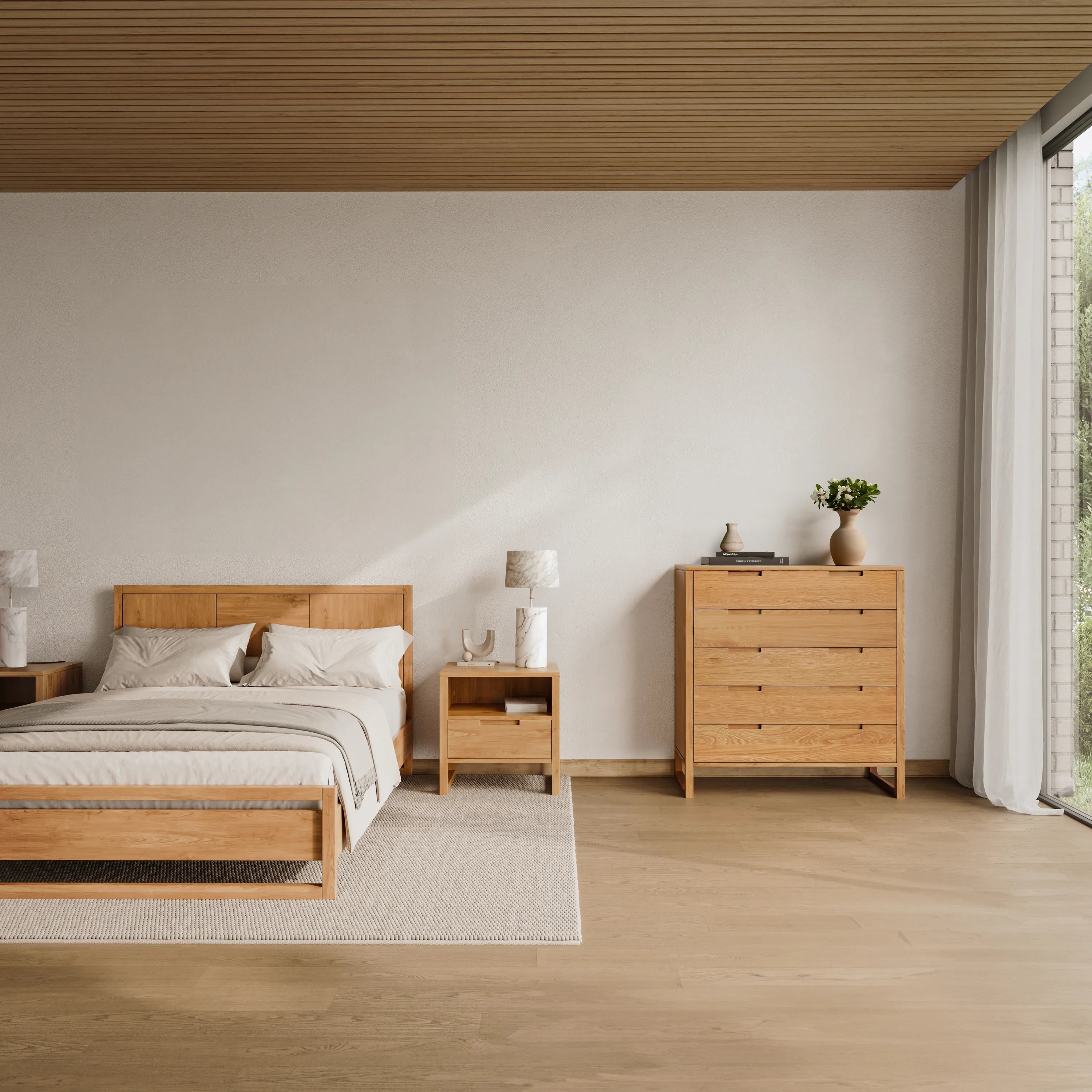 Bruno Bedside Table XL 1 Drawer 60 x 47cm Solid American Oak