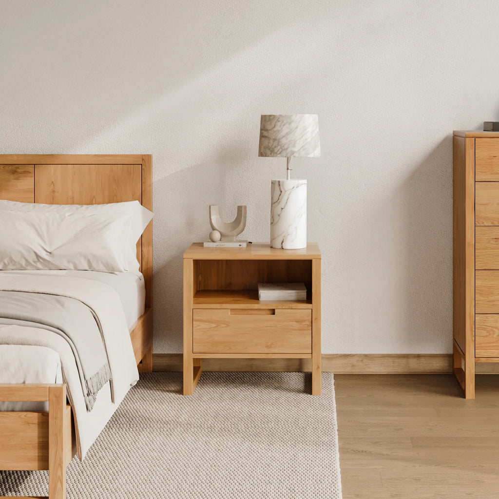 Bruno Bedside Table XL 1 Drawer 60 x 47cm Solid American Oak