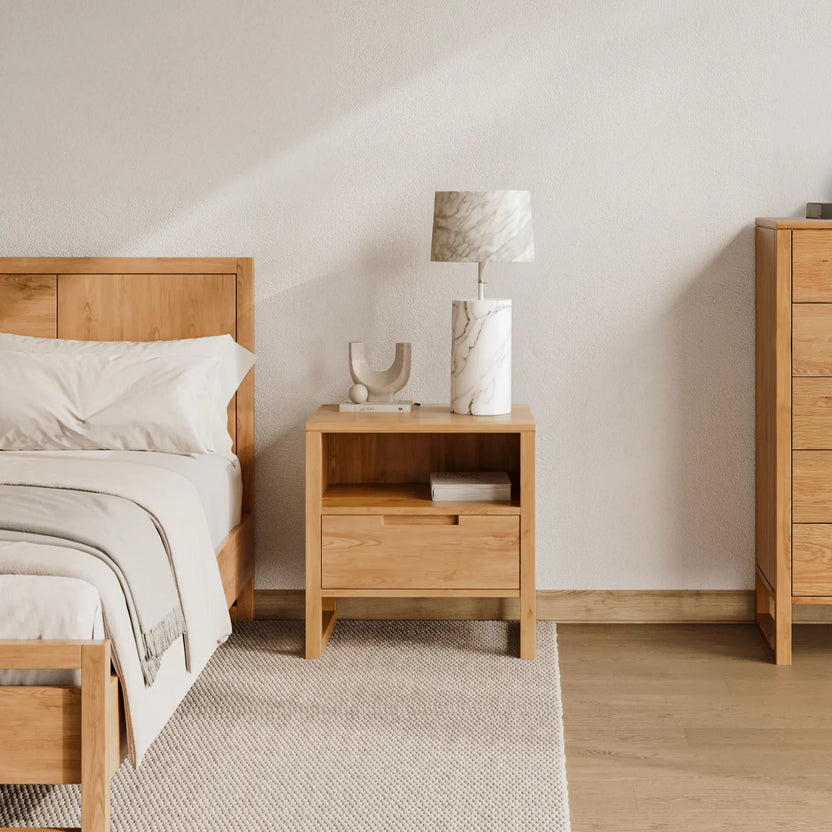 Bruno Bedside Table XL 1 Drawer 60 x 47cm Solid American Oak