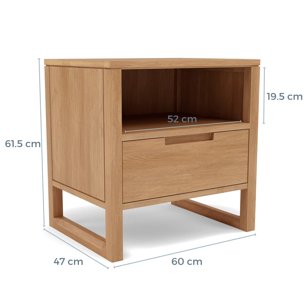 Bruno Bedside Table XL 1 Drawer 60 x 47cm Solid American Oak