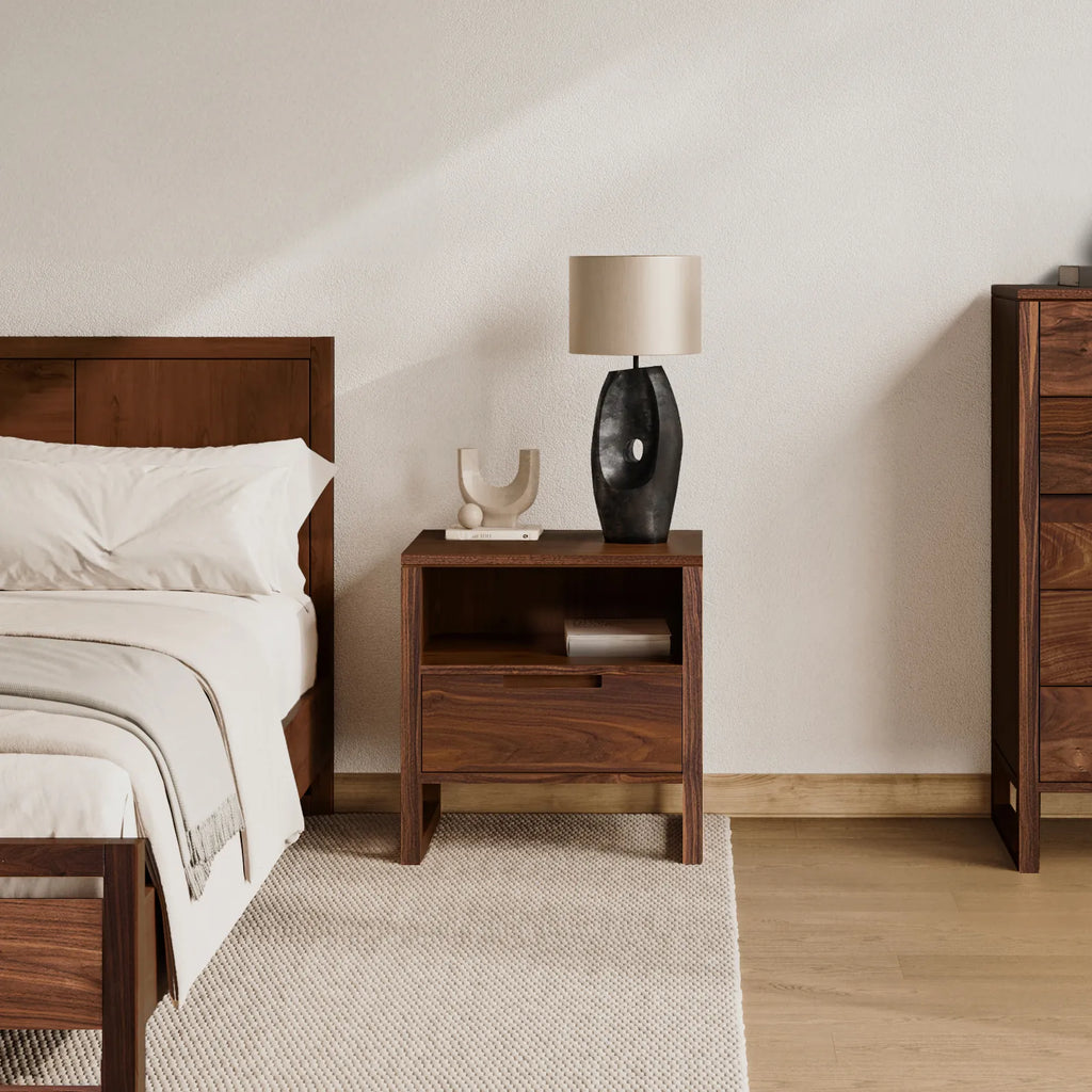 Bruno Bedside Table XL 1 Drawer 60 x 47cm Solid American Walnut